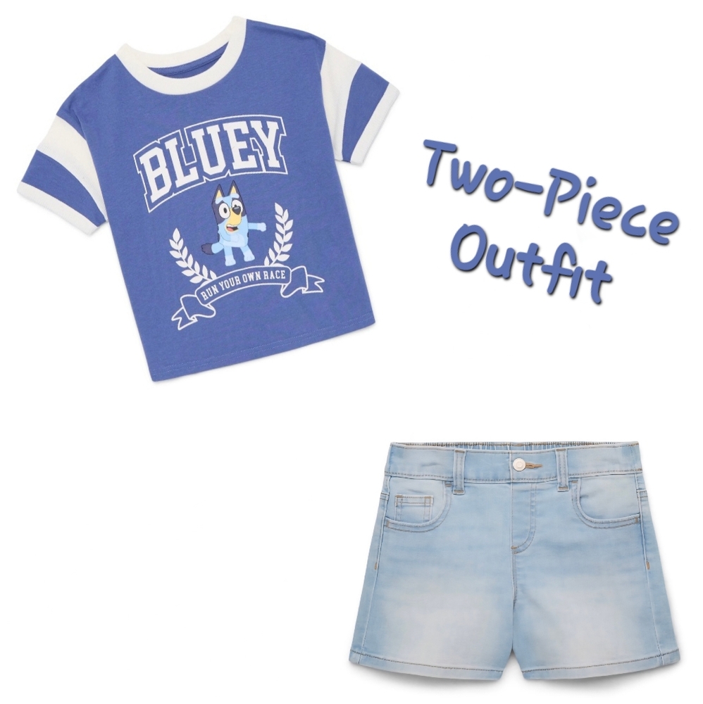 Adorable Girl's Bluey Shirt w/Jean Shorts TWO-Piece Outfit - **NWT**